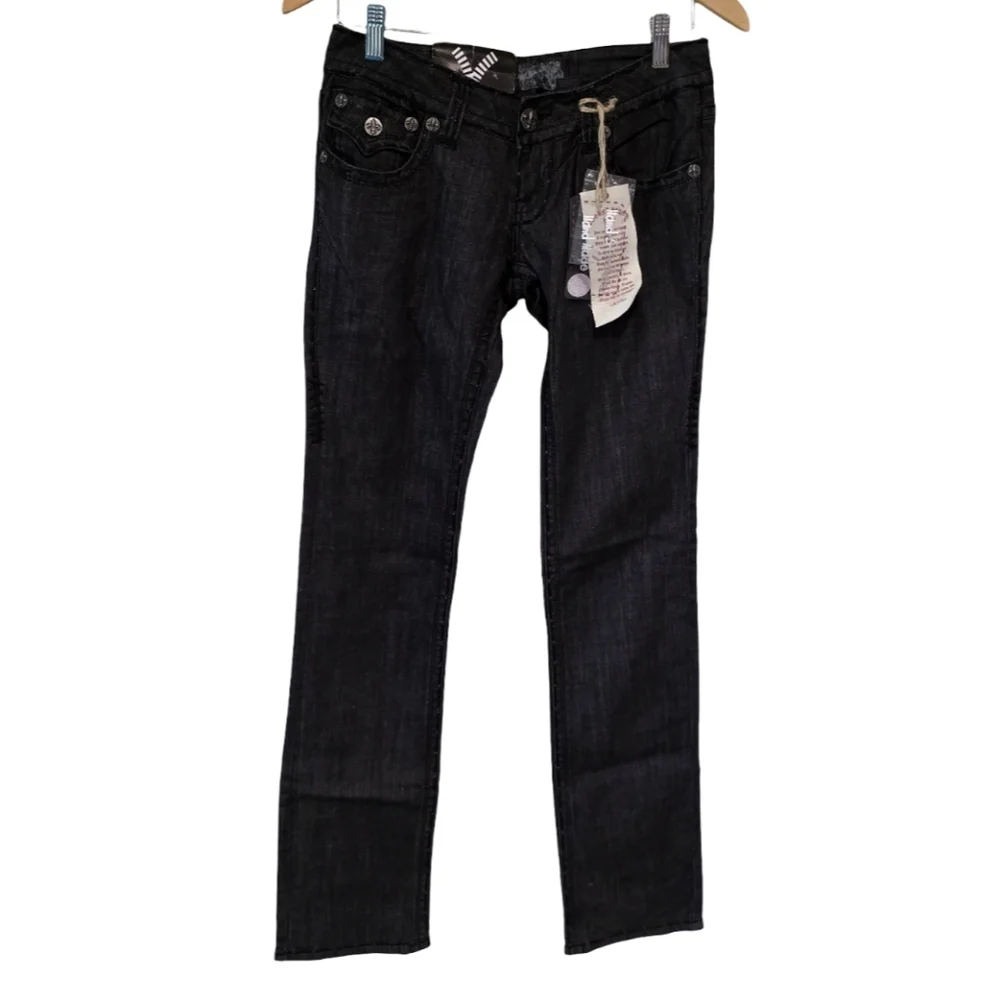 Laguna Beach‎ Vault Black Straight Leg Jeans Fleur De Lis Embellished Y2K NWT